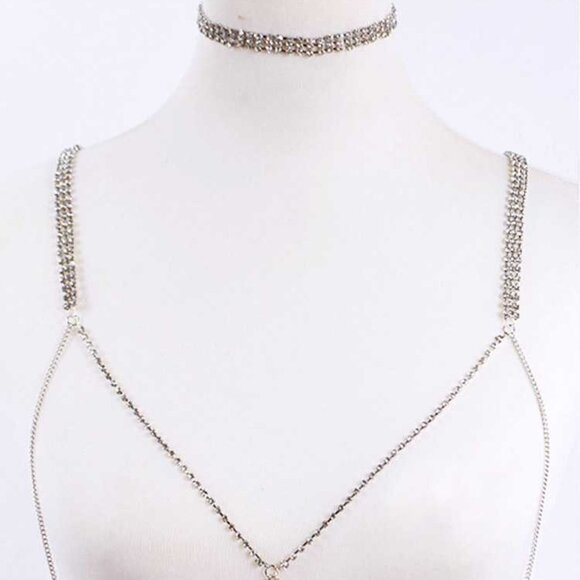 2 In 1 Choker Bra Chain Set - Silver - Picture 1 of 3